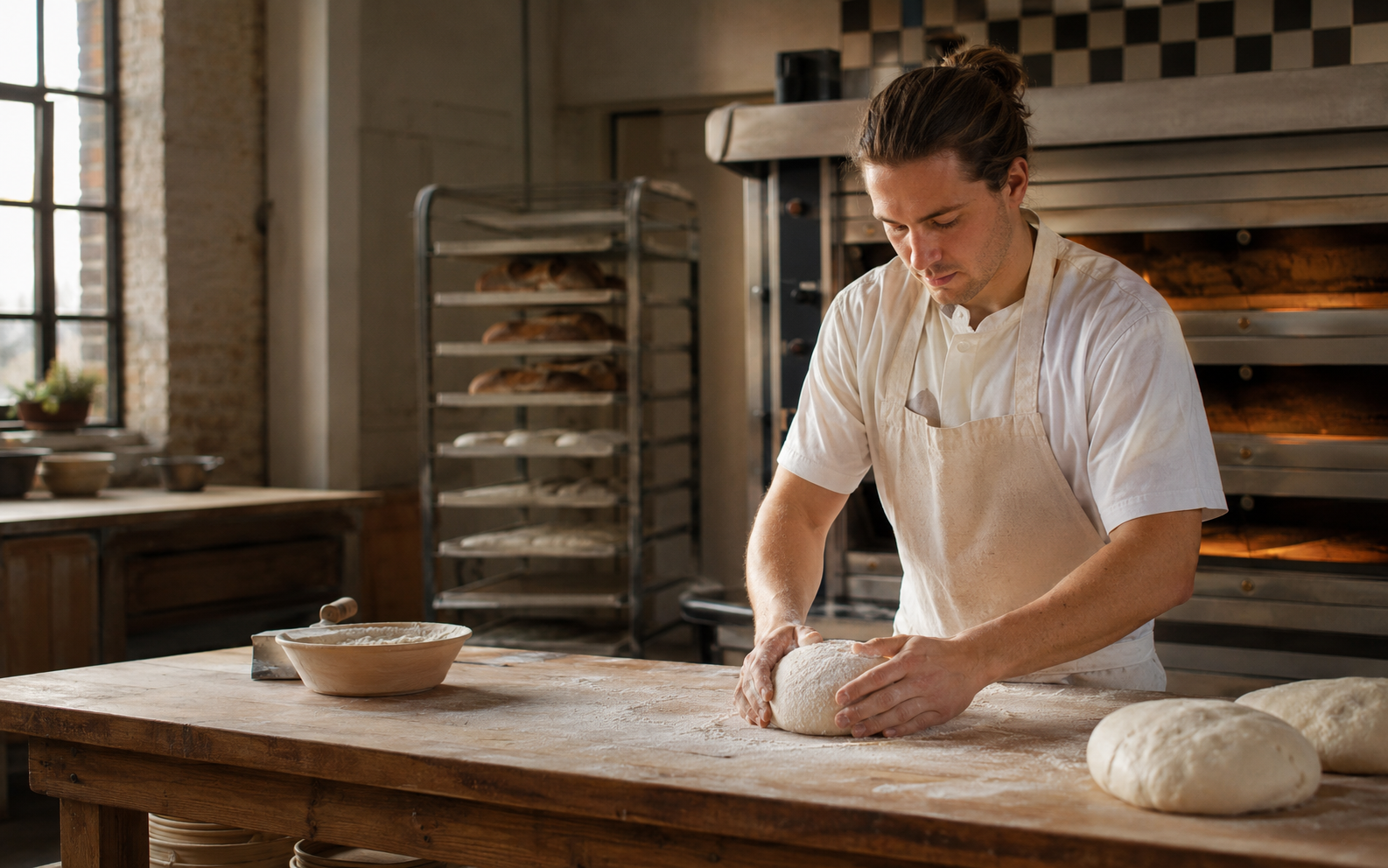 Baker working safely in a representative workplace