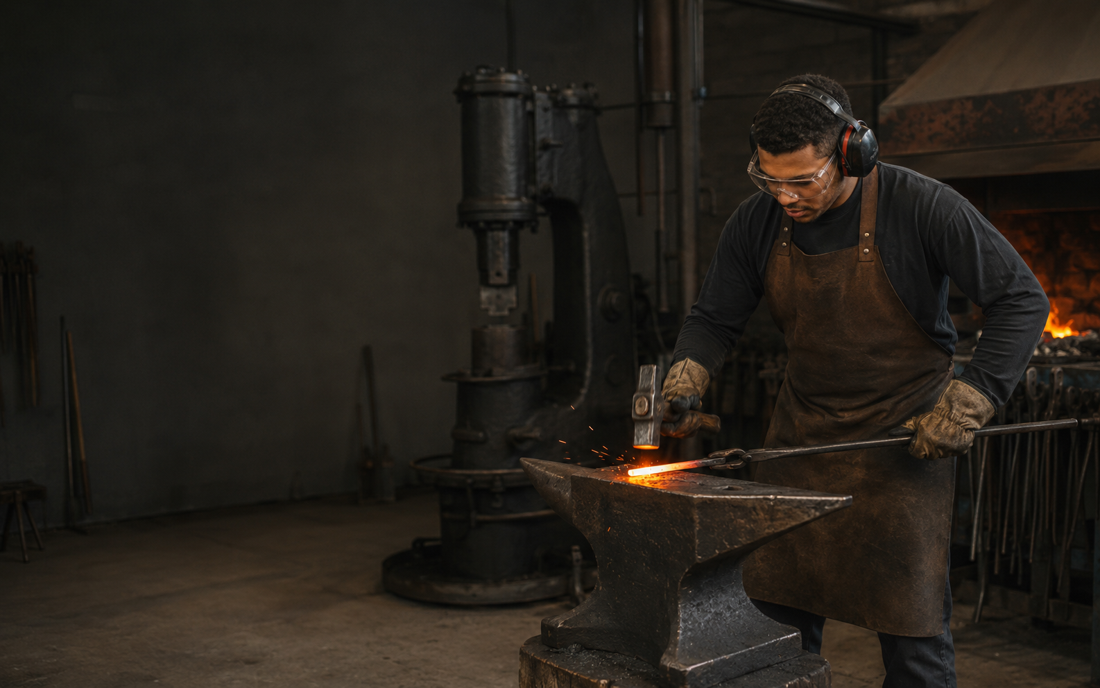 Blacksmith working safely in a representative workplace