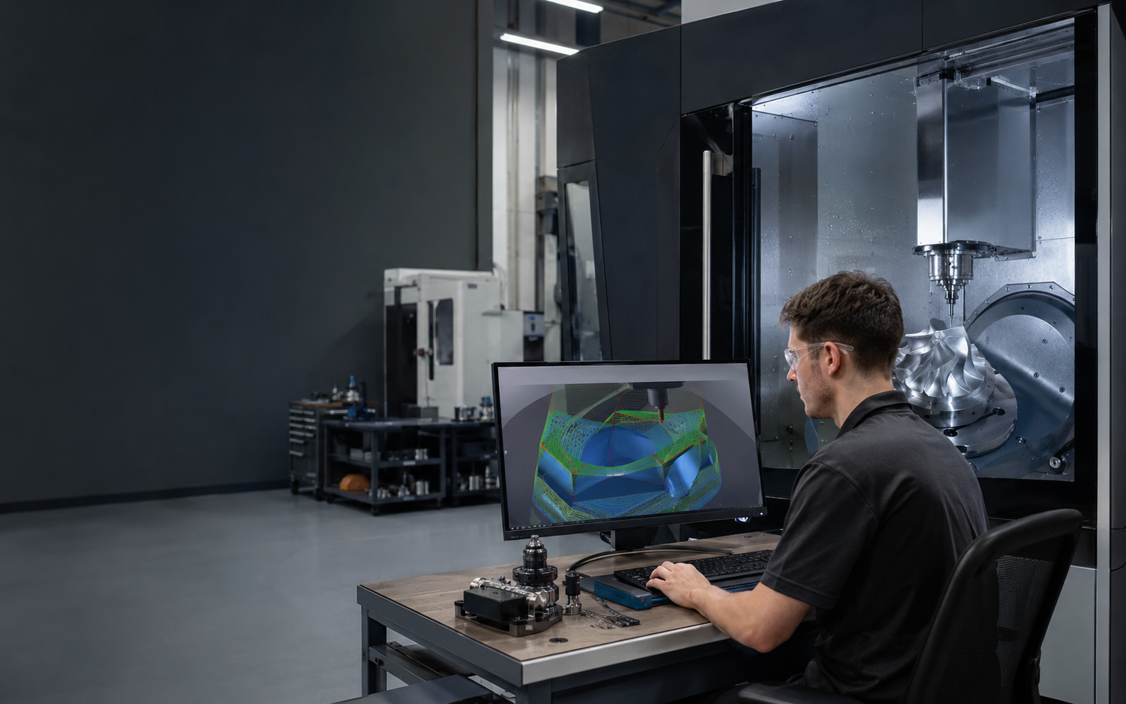 Computer Numerical Control (CNC) Programmer working safely in a representative workplace