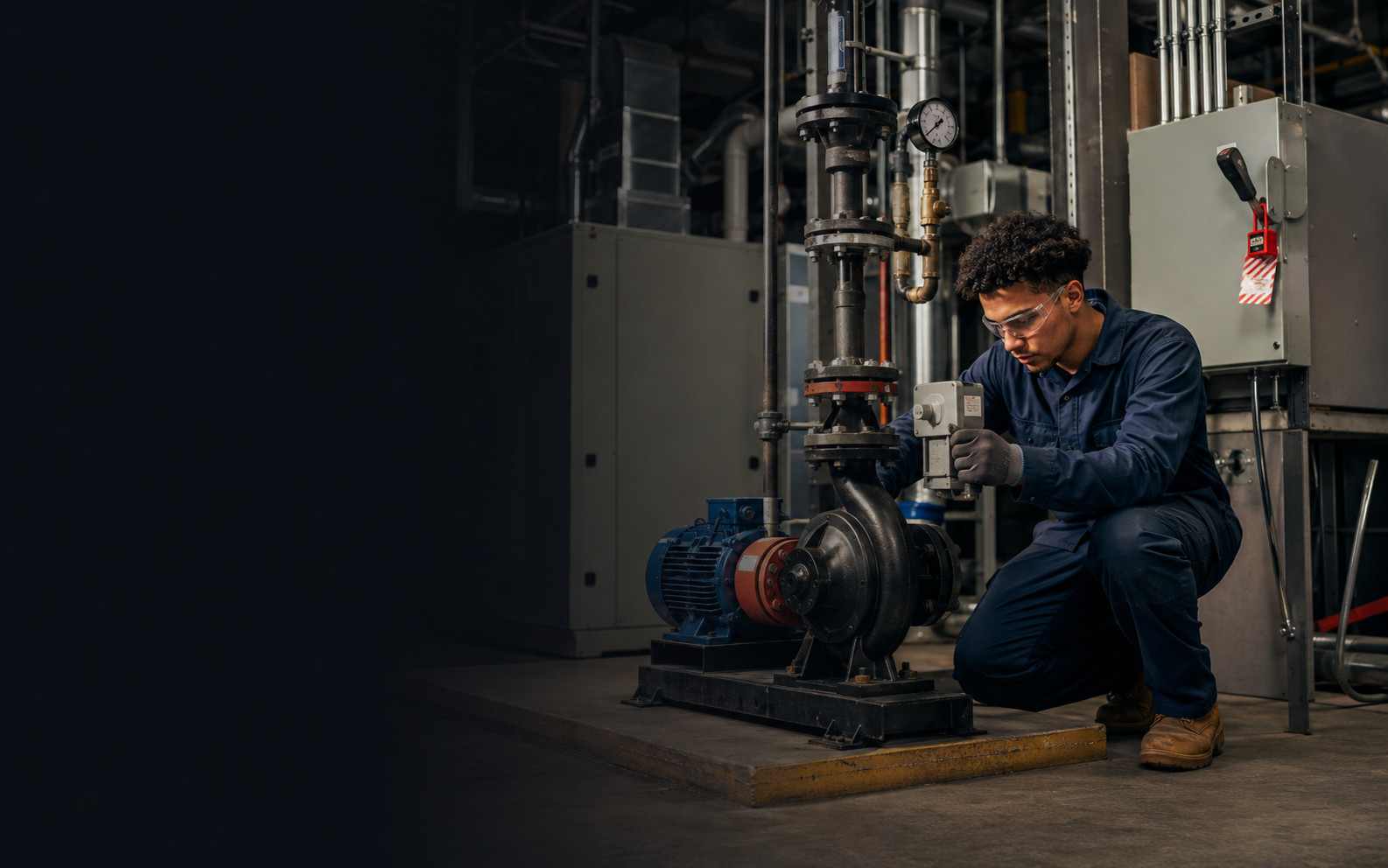 Facilities Mechanic working safely in a representative workplace