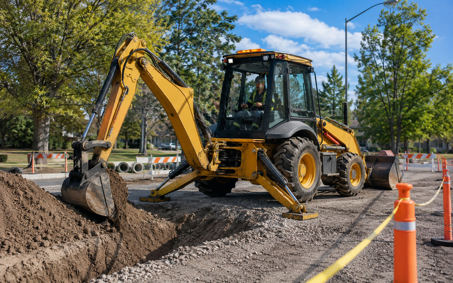 Heavy Equipment Operator — Tractor Loader Backhoe working safely in a representative workplace