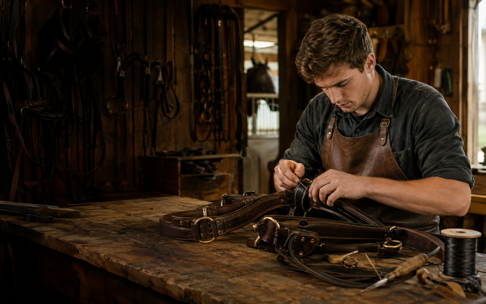 Horse Harness Maker working safely in a representative workplace