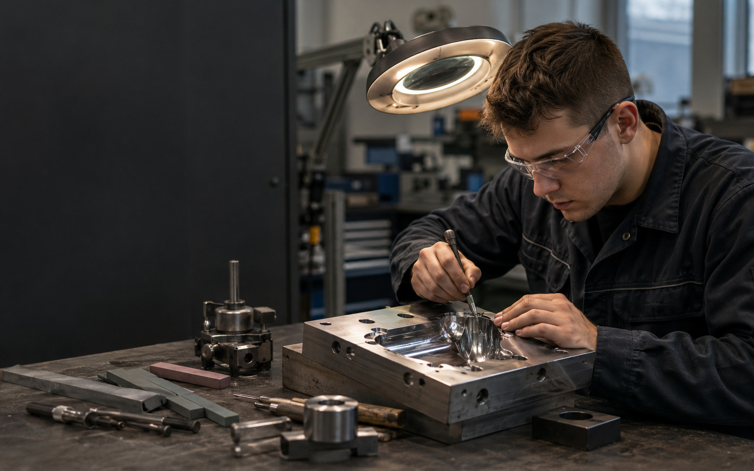 Mould or Die Finisher working safely in a representative workplace