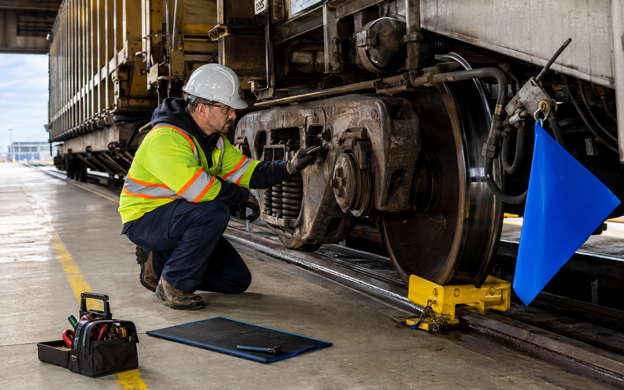 Railway Car Technician working safely in a representative workplace