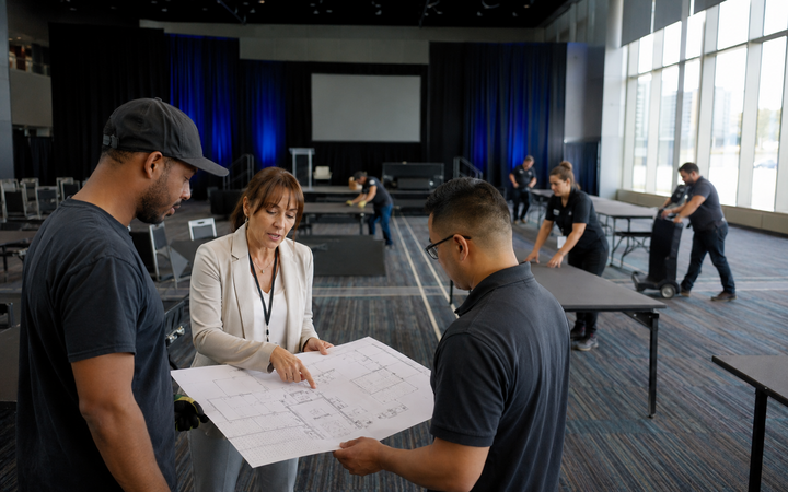 Special Events Coordinator working safely in a representative workplace
