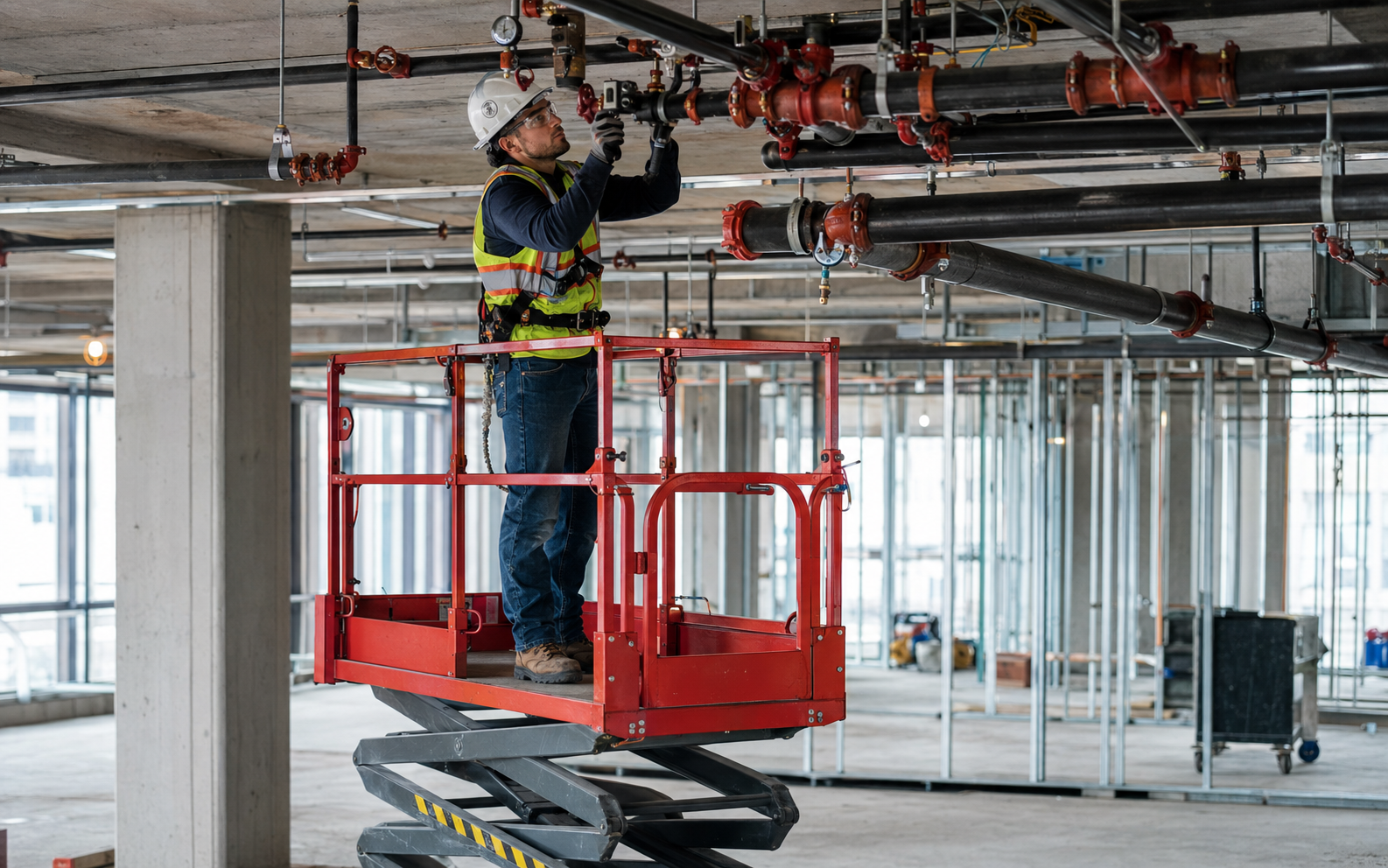 Sprinkler and Fire Protection Installer working safely in a representative workplace