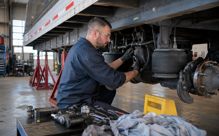 Truck-Trailer Service Technician working safely in a representative workplace
