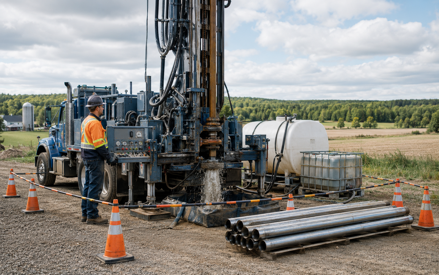 Water Well Driller working safely in a representative workplace